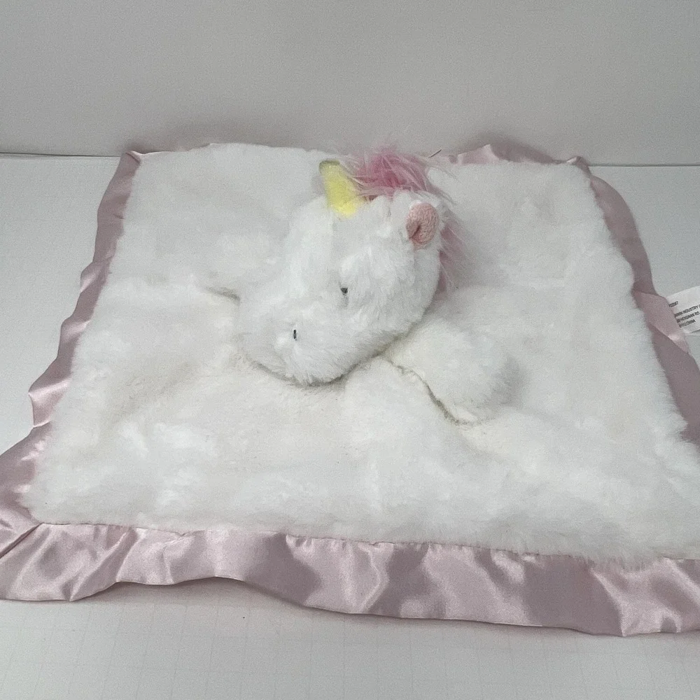 Cloud Island Unicorn Lovey 13 Inch White Pink Satin Trim Security Blanket